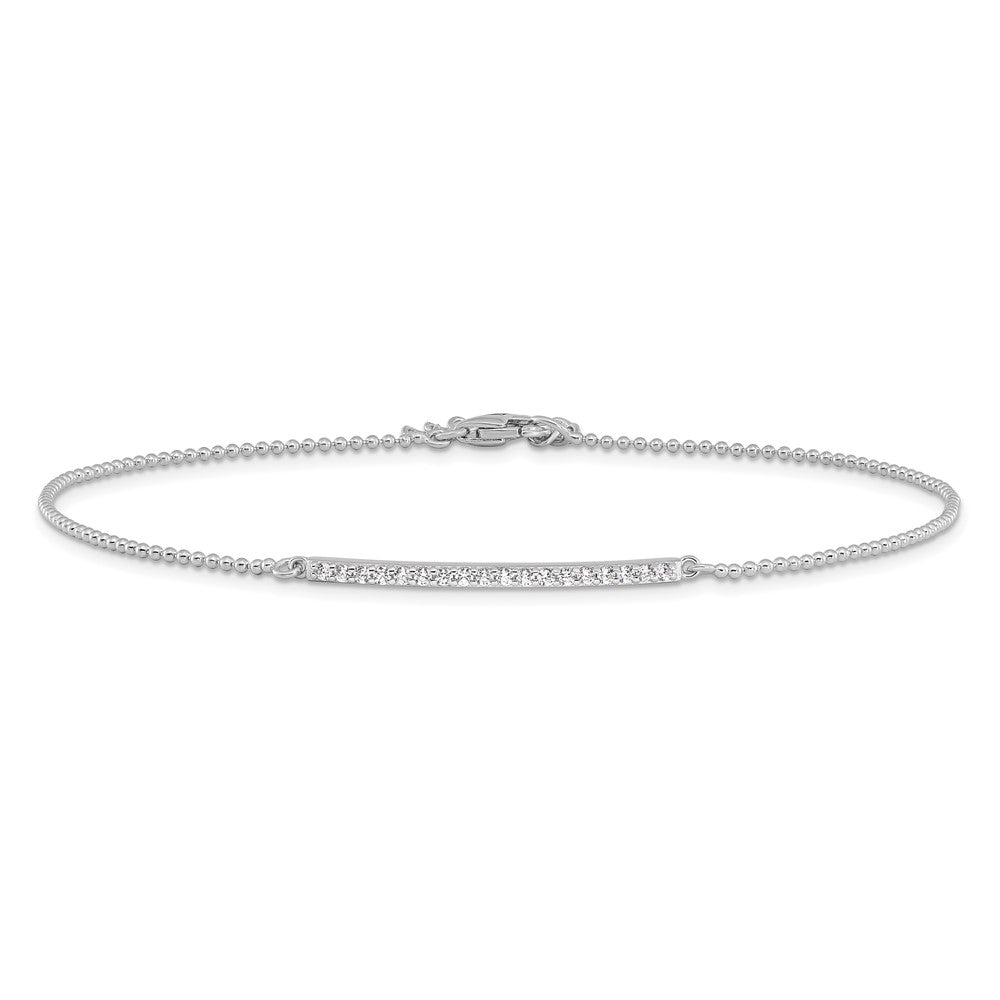 Cheryl M Sterling Silver Rhodium-plated Brilliant-cut CZ Bar 9.5 Inch Anklet with 1 Inch Extender 9.5 inches