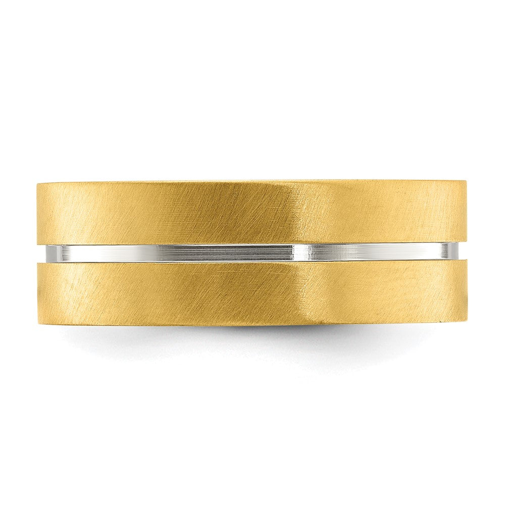 Chisel Stainless Steel Brushed and Polished Yellow IP-plated Grooved 8mm Band Size - 8