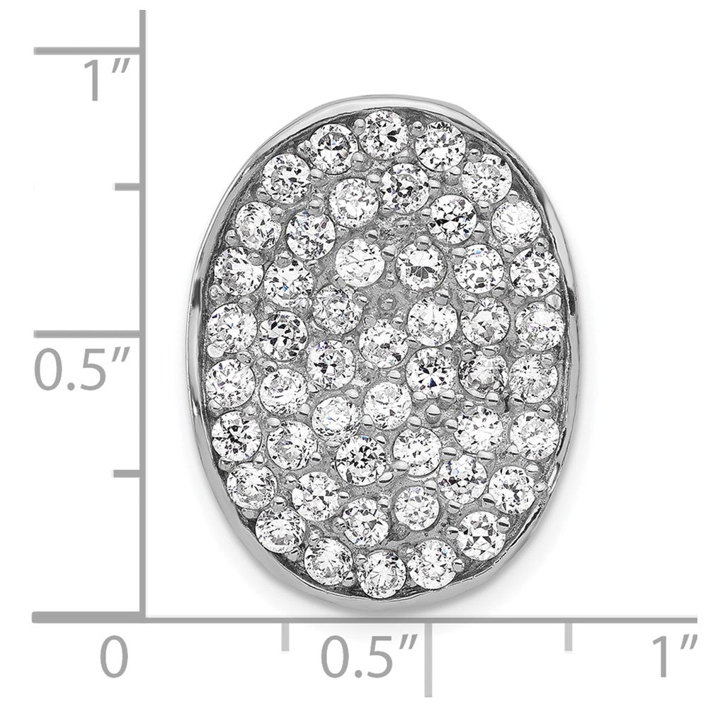 Sterling Silver Polished CZ Wavy Oval Chain Slide Pendant