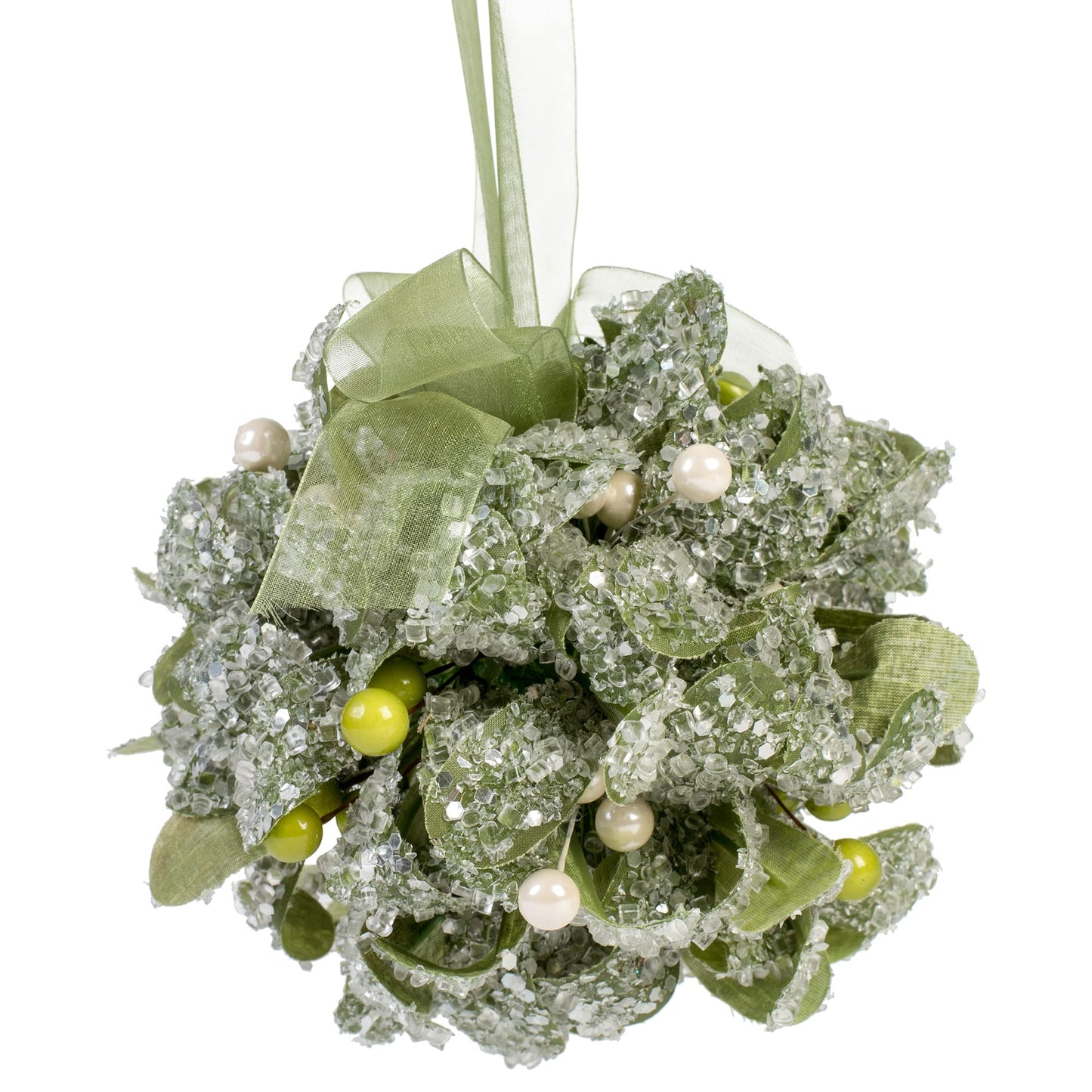 4.75" Green and Ivory Kissing Ball Hanging Ornament