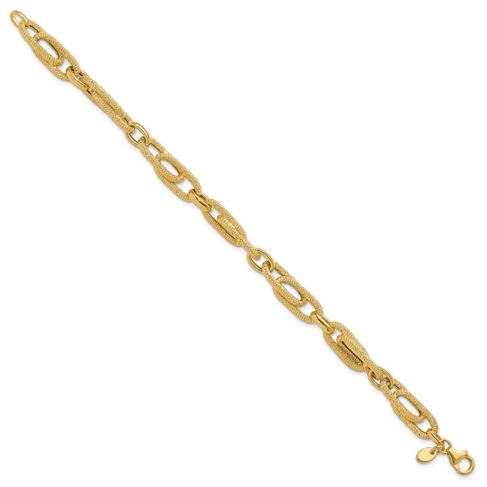 14K Polished and Textured Fancy Link Bracelet 7.5  inches