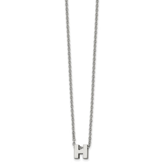 Stainless Steel Polished Letter H 18in w/2in ext Necklace