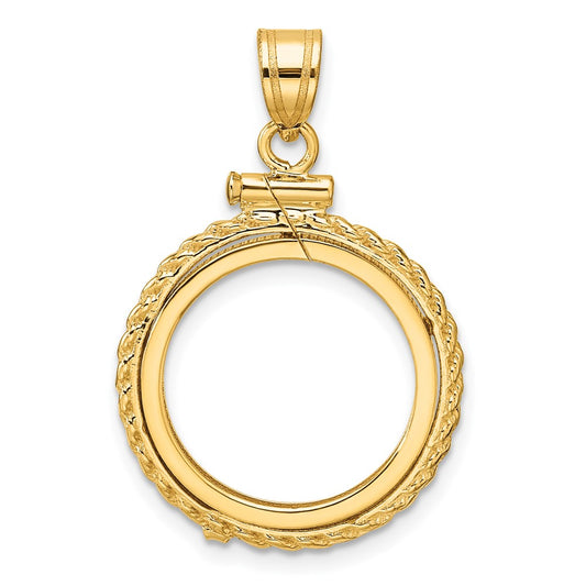 Wideband Distinguished Coin Jewelry 10k Polished Casted Rope 16.5mm x 1.35mm Screw Top Coin Bezel Pendant