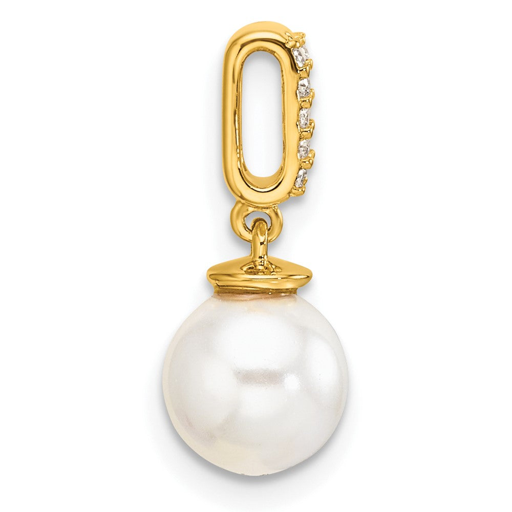 14K Polished Diamond and Pearl Chain Slide