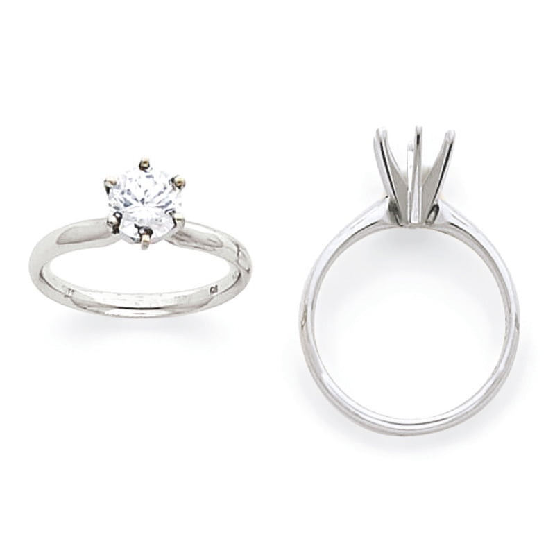 14k White Gold 1 carat Lightweight Comfort-Fit 6-Prong Round Solitaire Ring Mounting