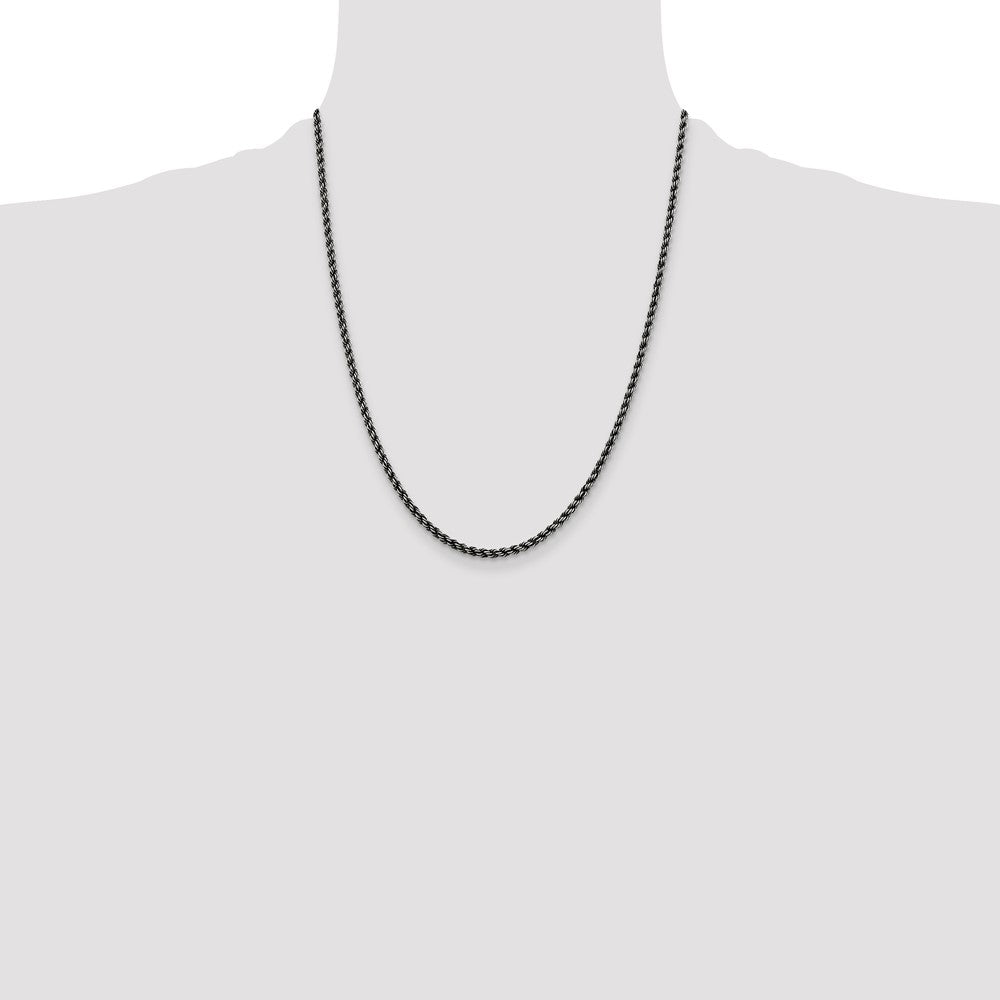 Sterling Silver Ruthenium-plated 2.9mm Rope Chain 22 Inches