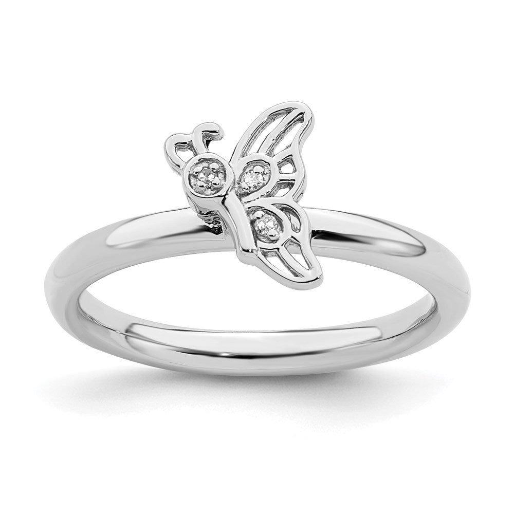 Sterling Silver Stackable Expressions Rhodium Butterfly w/Diamond Ring Size -6