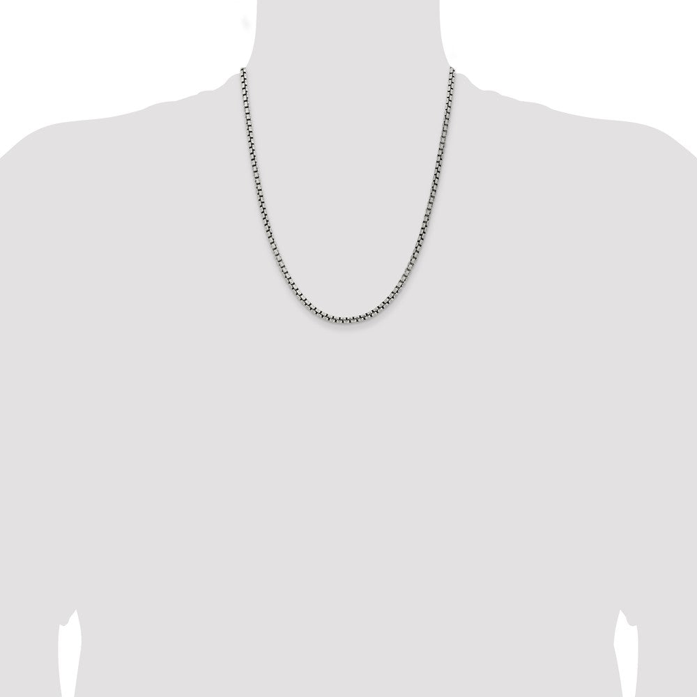 Sterling Silver Antiqued 3.6mm Round Box Chain 22 Inches