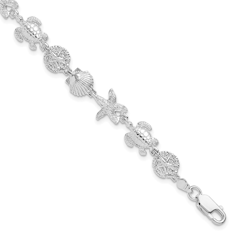 De-Ani Sterling Silver Rhodium-plated Polished and Textured Sea Life 7.25 inch Bracelet 7.25 inches