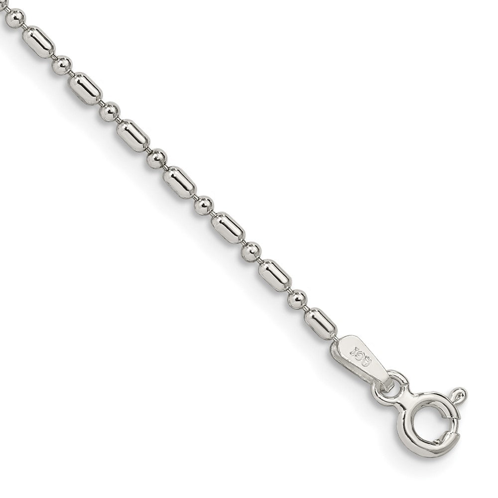 Sterling Silver 1.5mm Fancy Beaded Chain Anklet 10 inches