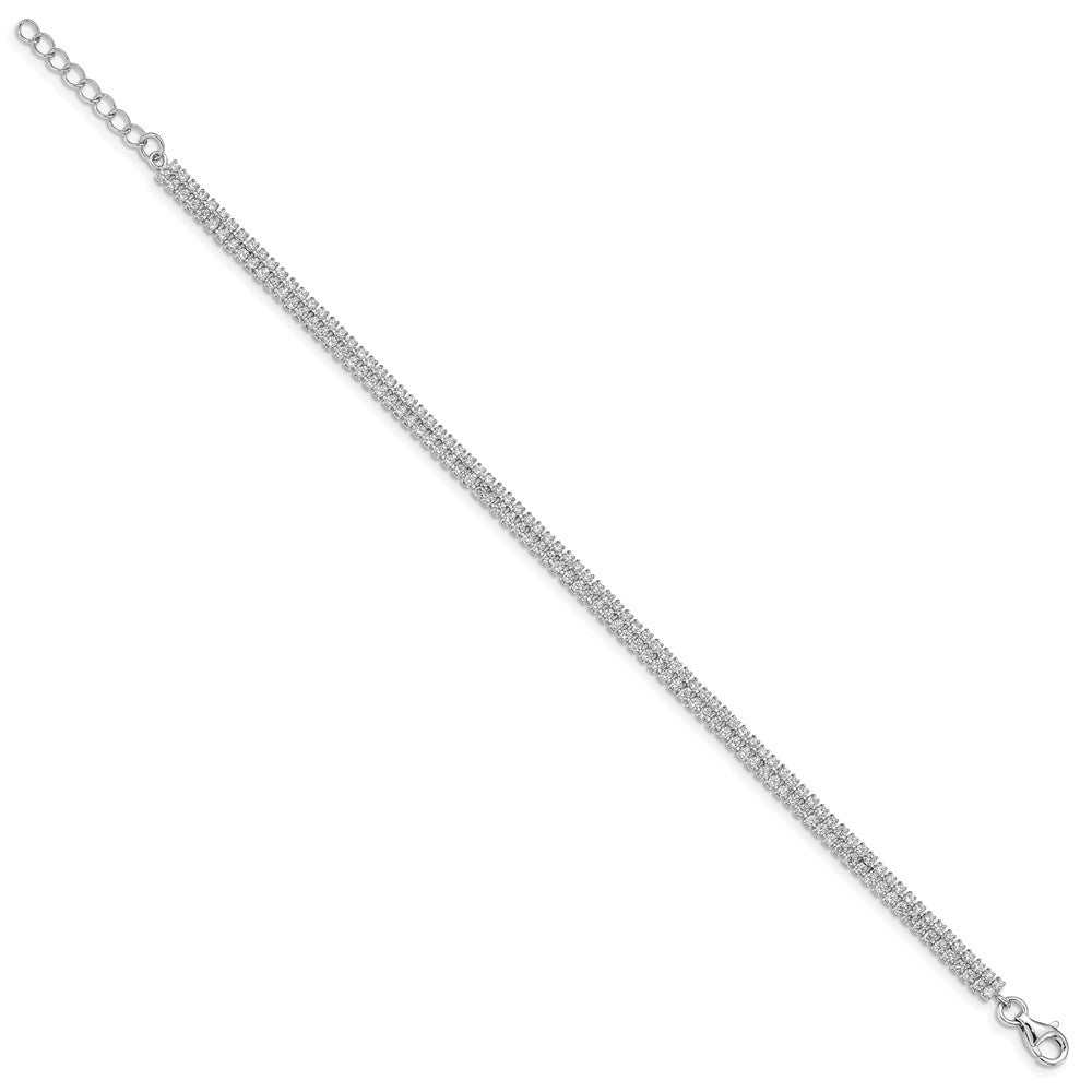 Sterling Silver Rhodium-plated 2 Row CZ w/1 in ext Bracelet 7 inches