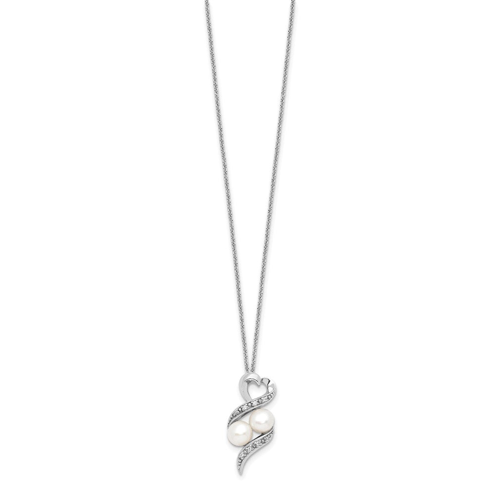Sentimental Expressions Sterling Silver Rhodium-plated FWC Pearl CZ 2 P's in a Pod Motherhood Friendship 18in Necklace 18 Inches