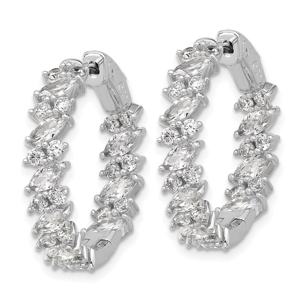 Sterling Shimmer Sterling Silver Rhodium-plated CZ 54 Stone In and Out Hinged Hoop Earrings
