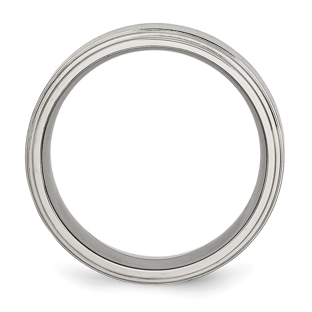 Stainless Steel Polished w/Brushed Center 8mm Ridged Edge Band Size - 10