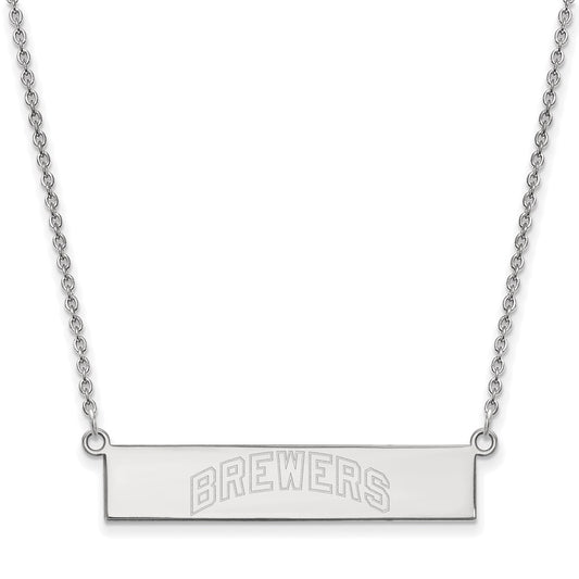 Sterling Silver Rhodium-plated MLB LogoArt Milwaukee Brewers Team Script Bar 18 inch Necklace