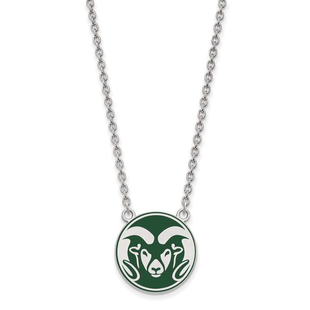 Sterling Silver LogoArt Official Licensed Collegiate 18in Colorado State University (CSU) Enamel Large Pendant w/Necklace