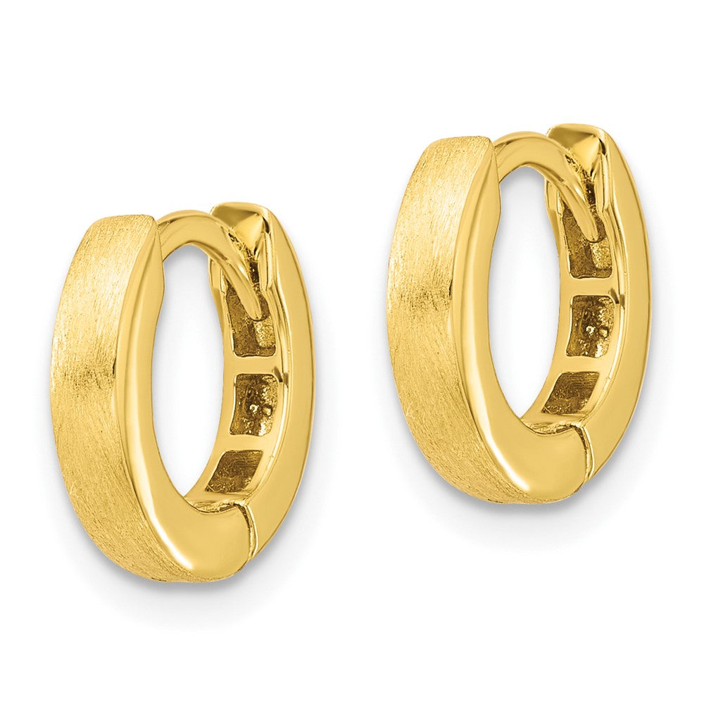 Sterling Silver Gold-tone Brushed 3x13mm Hinged Huggie Hoop Earrings