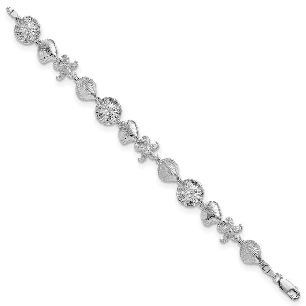 De-Ani Sterling Silver Rhodium-Plated Polished Starfish / Shells / Sand Dollar Bracelet 7 inches