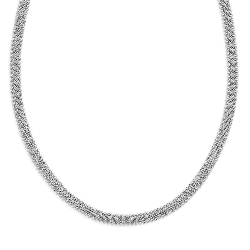 Sterling Silver Rhodium-plated Polished Beaded Necklace