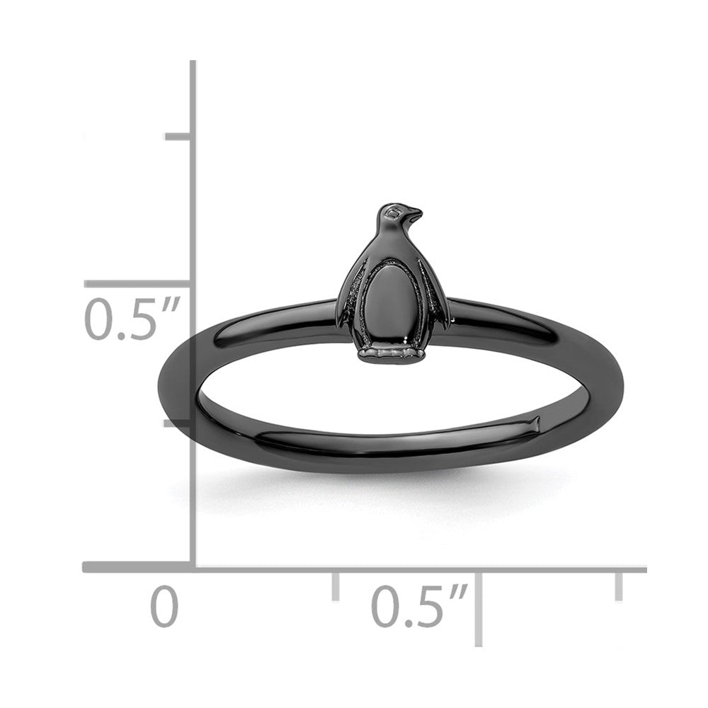 Sterling Silver Stackable Expressions Black-plated Penguin Ring Size -7