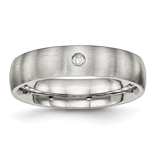 Stainless Steel Brushed w/CZ Half Round 5.5mm Band Size - 10