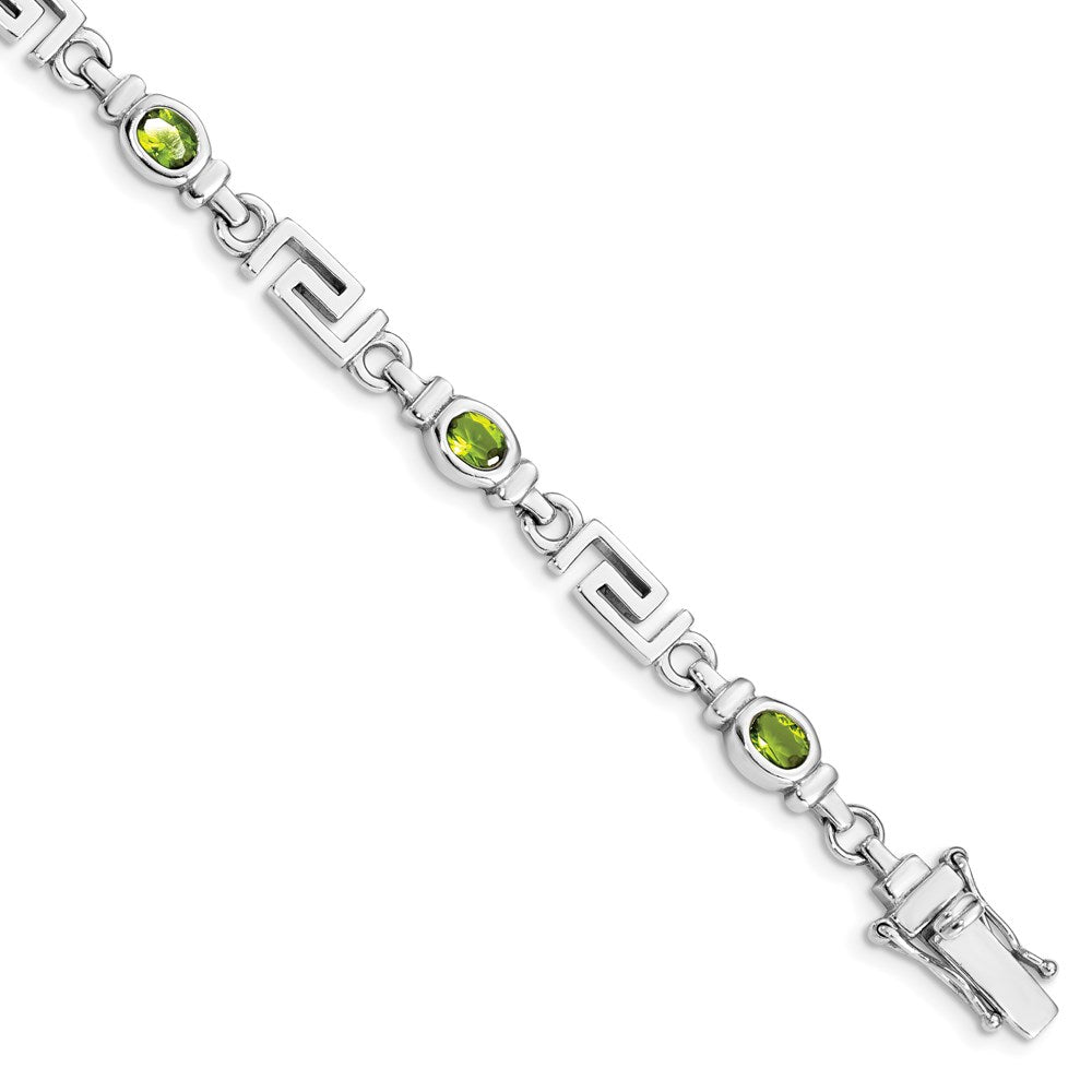 Sterling Silver Rhodium-plated Peridot Bracelet 7 inches