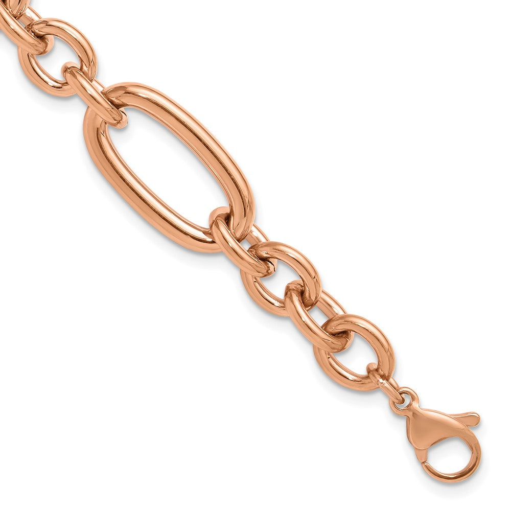 Chisel Stainless Steel Polished Rose IP-plated Open Link 7 inch Plus a 1.25 inch Extension Bracelet 8.25 inches