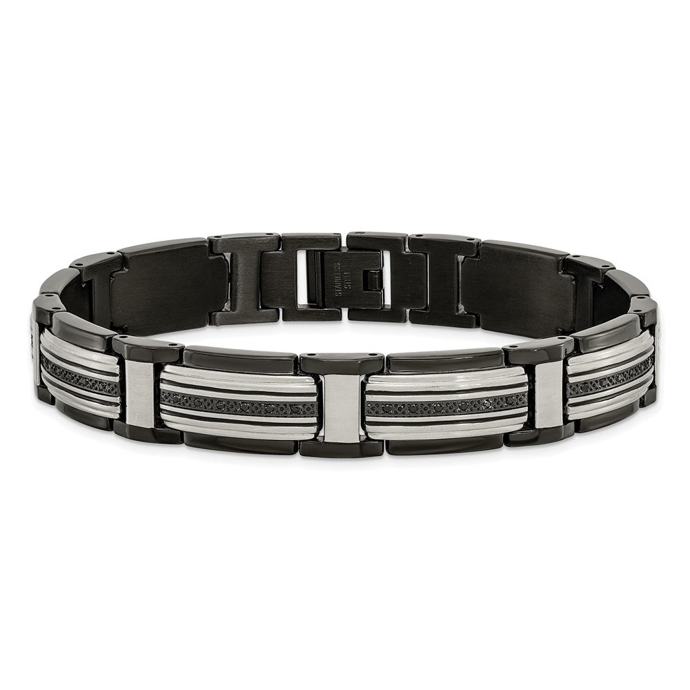 Stainless Steel Polished Black IP-plated with Black CZ 8.75in Bracelet 8.75 inches
