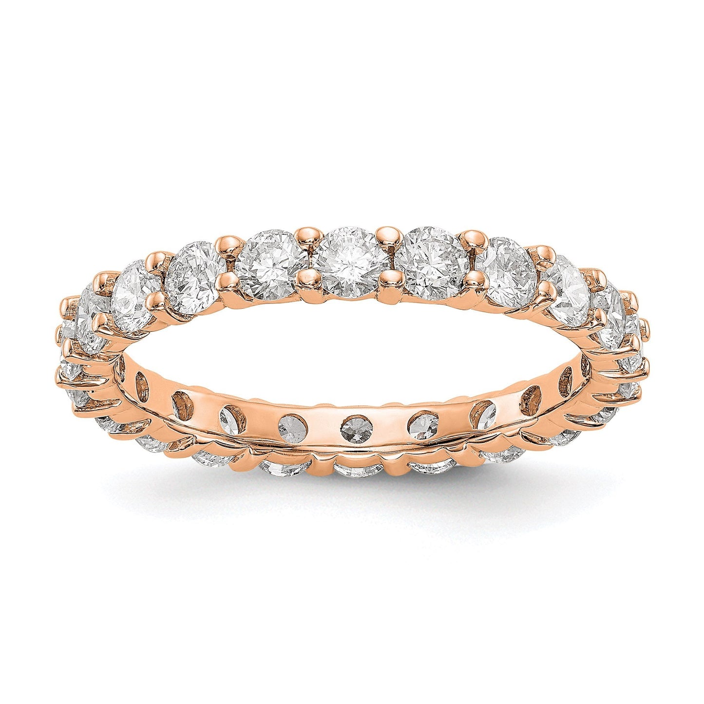 14k Rose Gold Polished Size 4 Shared Prong 2 carat Diamond Complete Eternity Band