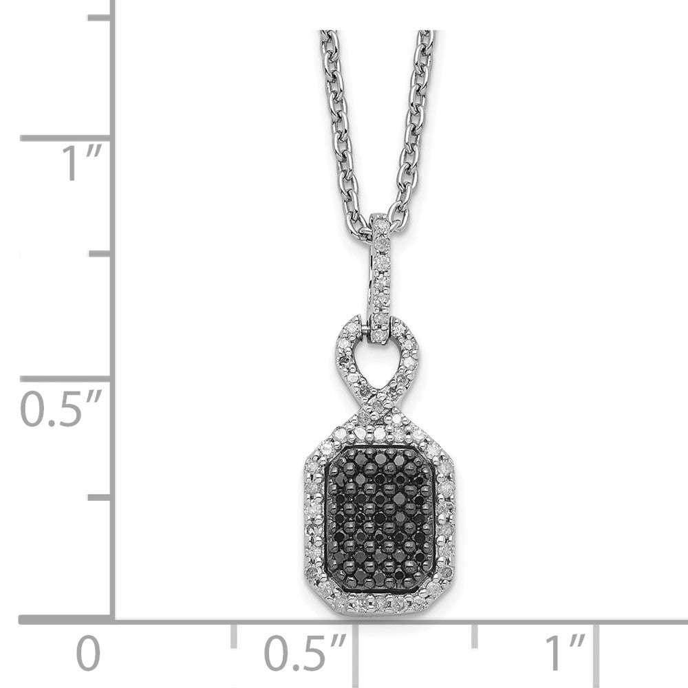 White Night Sterling Silver Rhodium-plated Black and White Diamond Rectangle Pendant 18 Inch Necklace with 2 Inch Extender 18 Inches