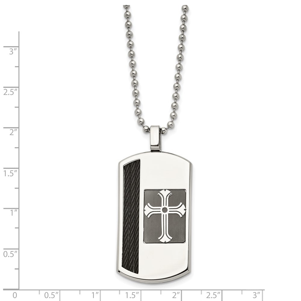 Stainless Steel Brushed & Polished Black IP-plated Cable Cross Necklace