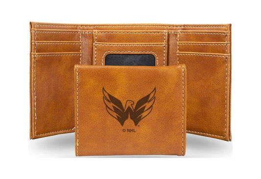Hockey Rico Industries Washington Capitals Brown Laser Engraved Trifold Laser Engraved Tri-Fold Wallet - Men's Accessory