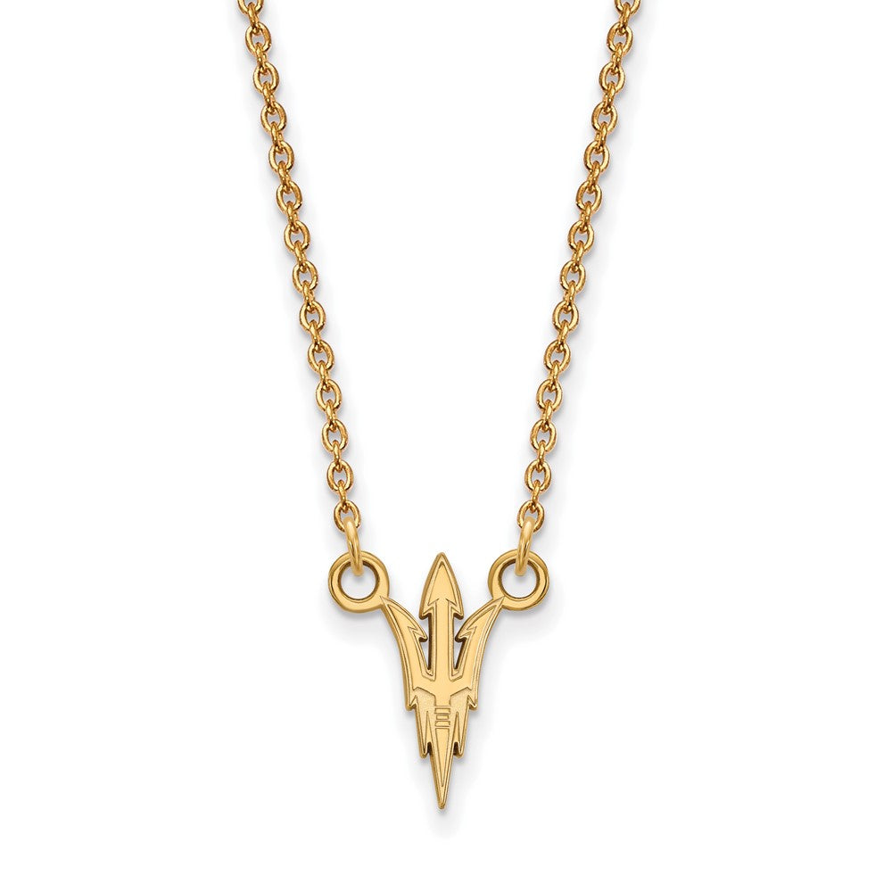 Sterling Silver Gold-plated Logo Art Arizona State University Pitchfork Small Pendant 18 inch Necklace