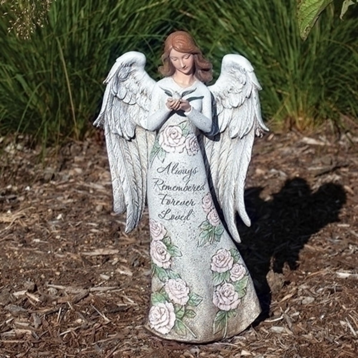 Roman 13.25" Memorial Angel with Dove Outdoor Garden Statue