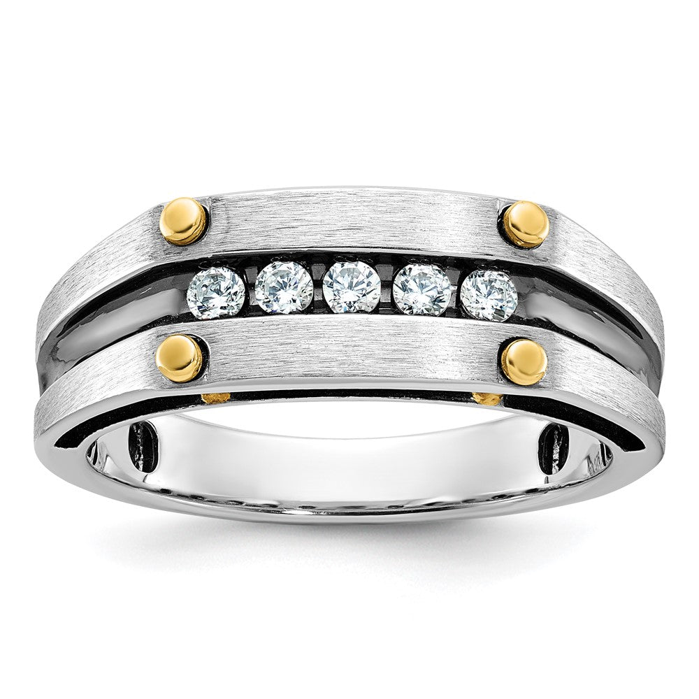 IBGoodman 14k Two-tone Men's Polished Satin and Grooved 5-Stone Ring Mounting