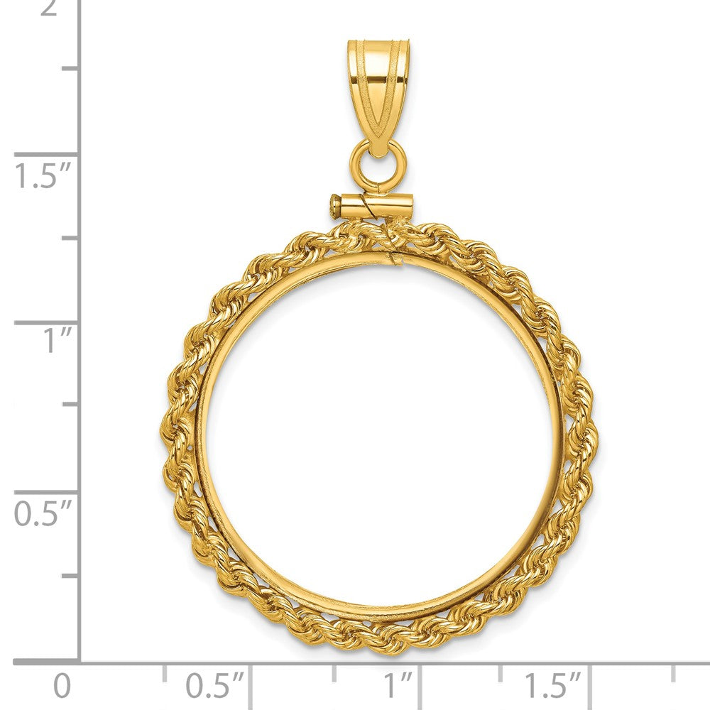 Wideband Distinguished Coin Jewelry 14k Polished Rope 25.0mm x 2.35mm Screw Top Coin Bezel Pendant