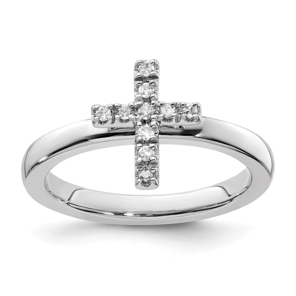 Sterling Silver Stackable Expressions Cross Diamond Ring Size -6