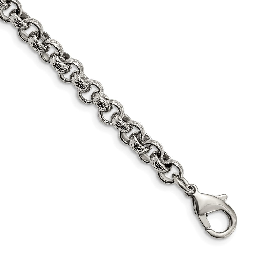 Stainless Steel Polished and Textured Link 8.25in Bracelet 8.25 inches