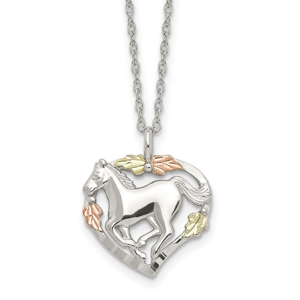 Landstrom's Mt. Rushmore Black Hills Sterling Silver 12K Gold Accents Horse Within Heart 18 inch Spring Ring Clasp Necklace 18 Inches