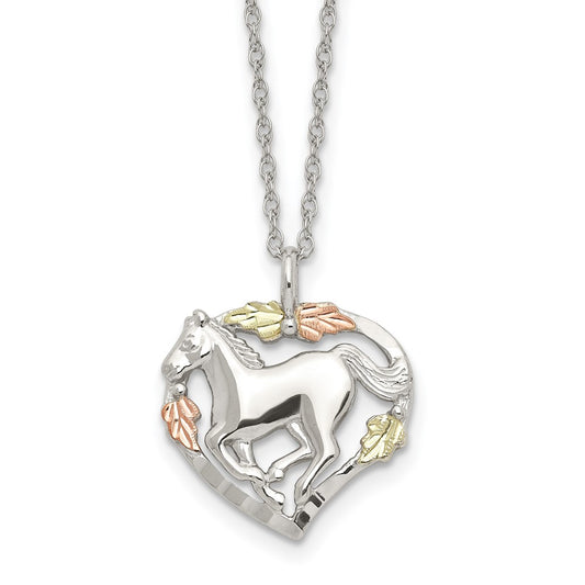 Landstrom's Mt. Rushmore Black Hills Sterling Silver 12K Gold Accents Horse Within Heart 18 inch Spring Ring Clasp Necklace 18 Inches