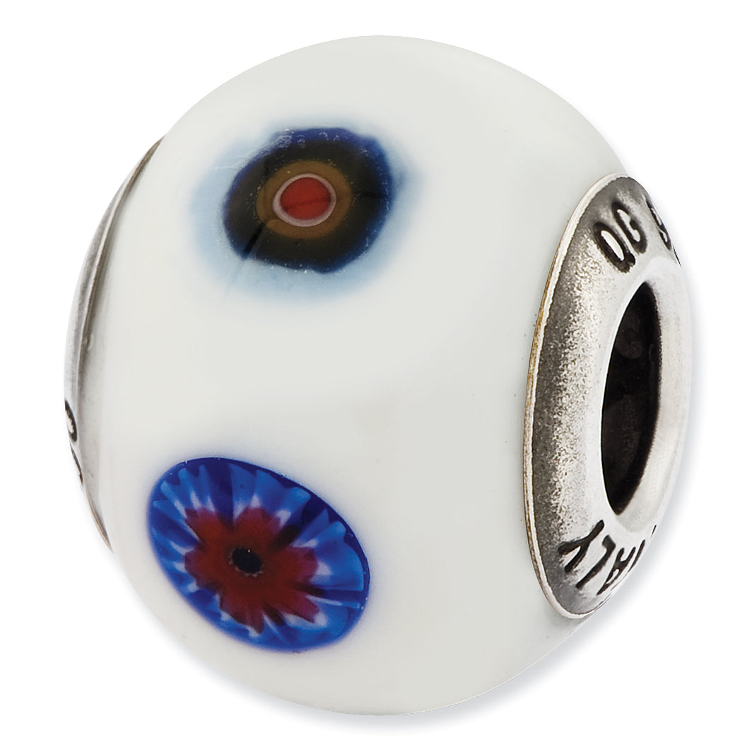 Sterling Silver Reflections Italian White w/Decorative Accents Glass Bead