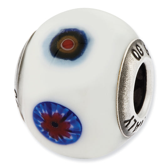 Sterling Silver Reflections Italian White w/Decorative Accents Glass Bead