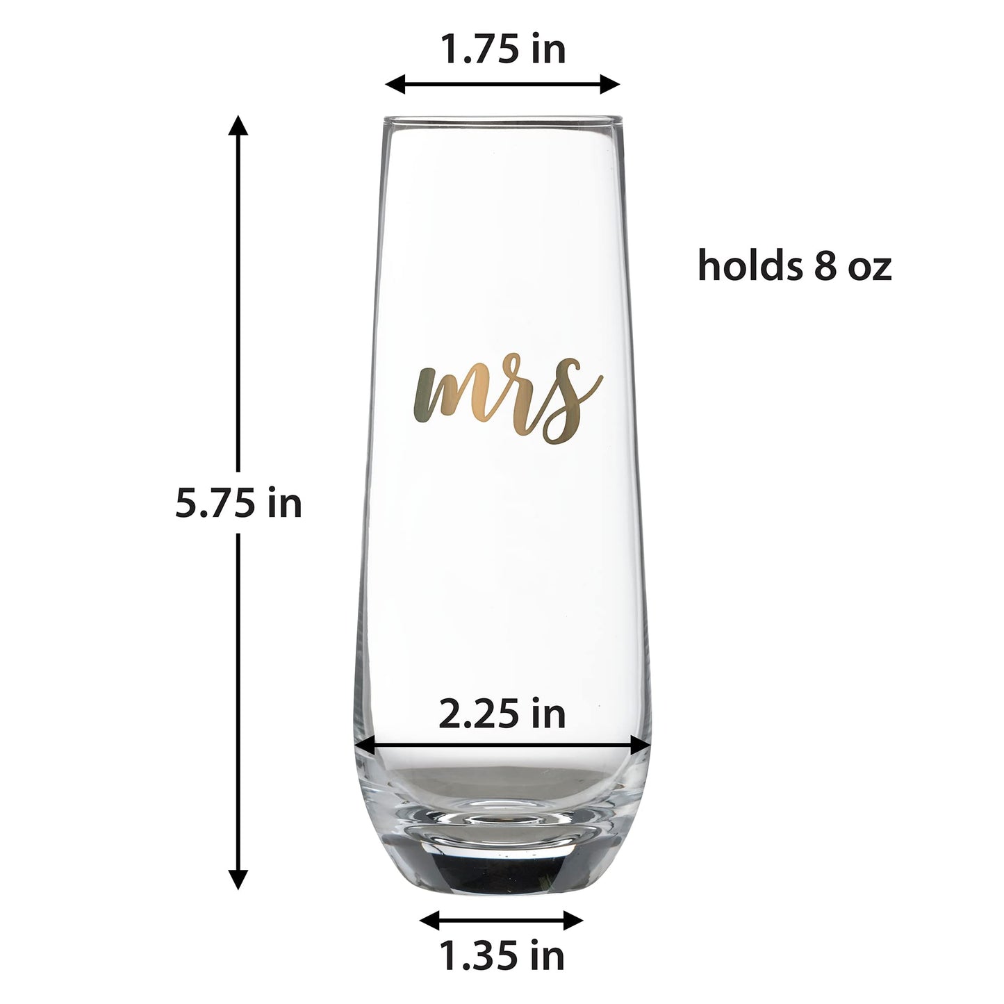 Lillian Rose Gold Mrs. Stemless Champagne Glass, 1 Count (Pack of 1), Clear