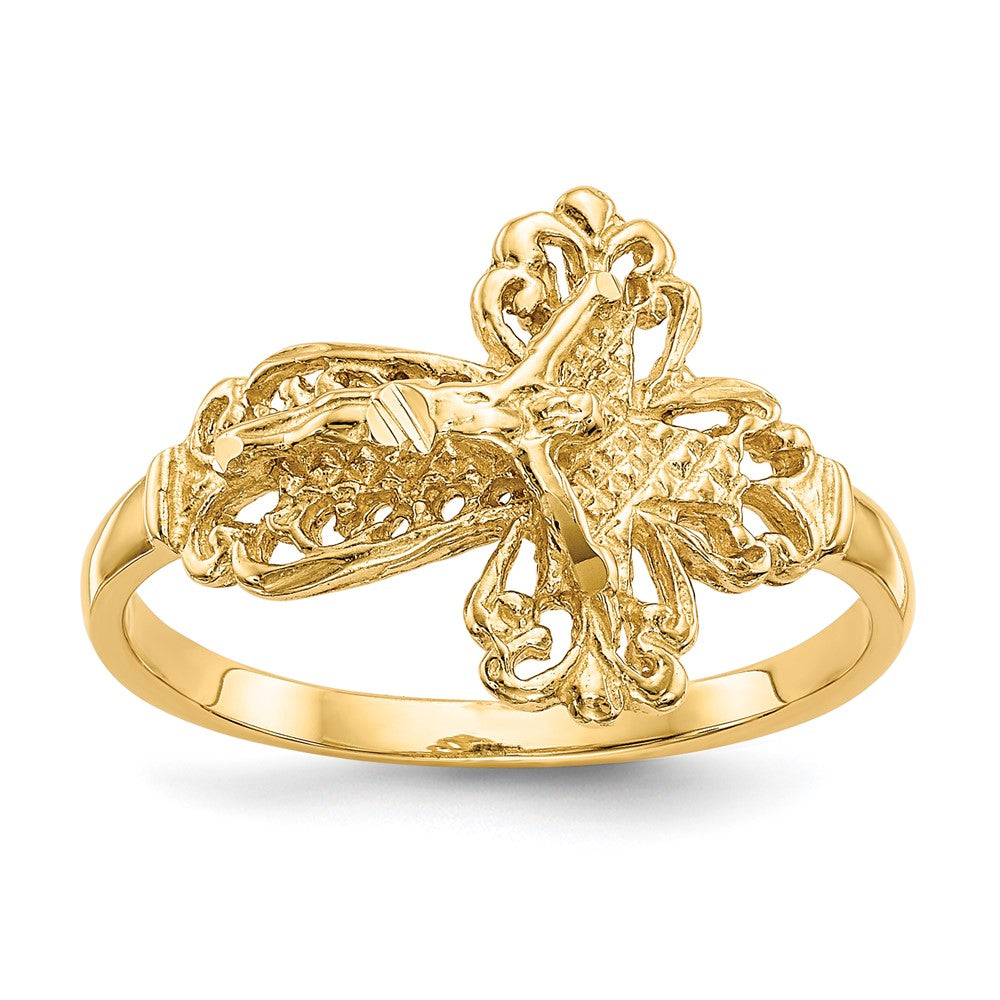14K Diamond Cut Crucifix Ring Size 6