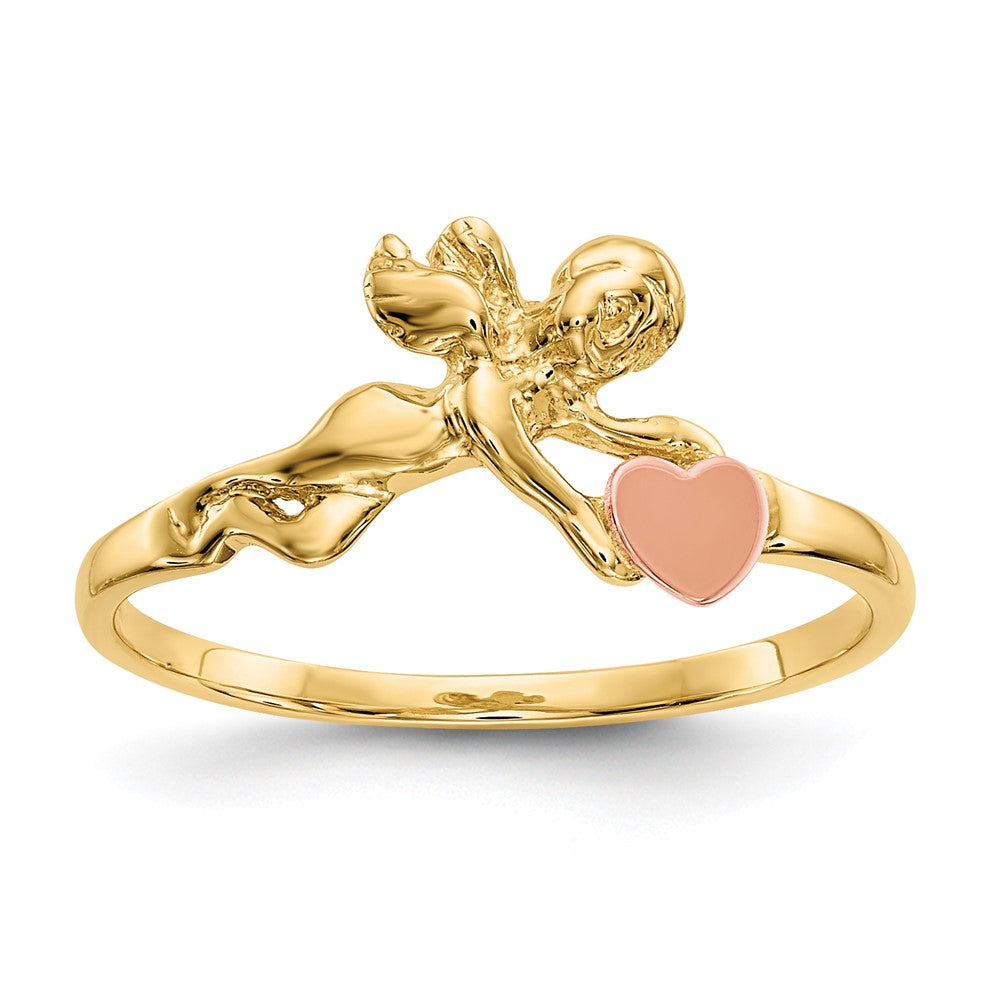 14K Two-tone Angel & Satin Heart Ring Size 6