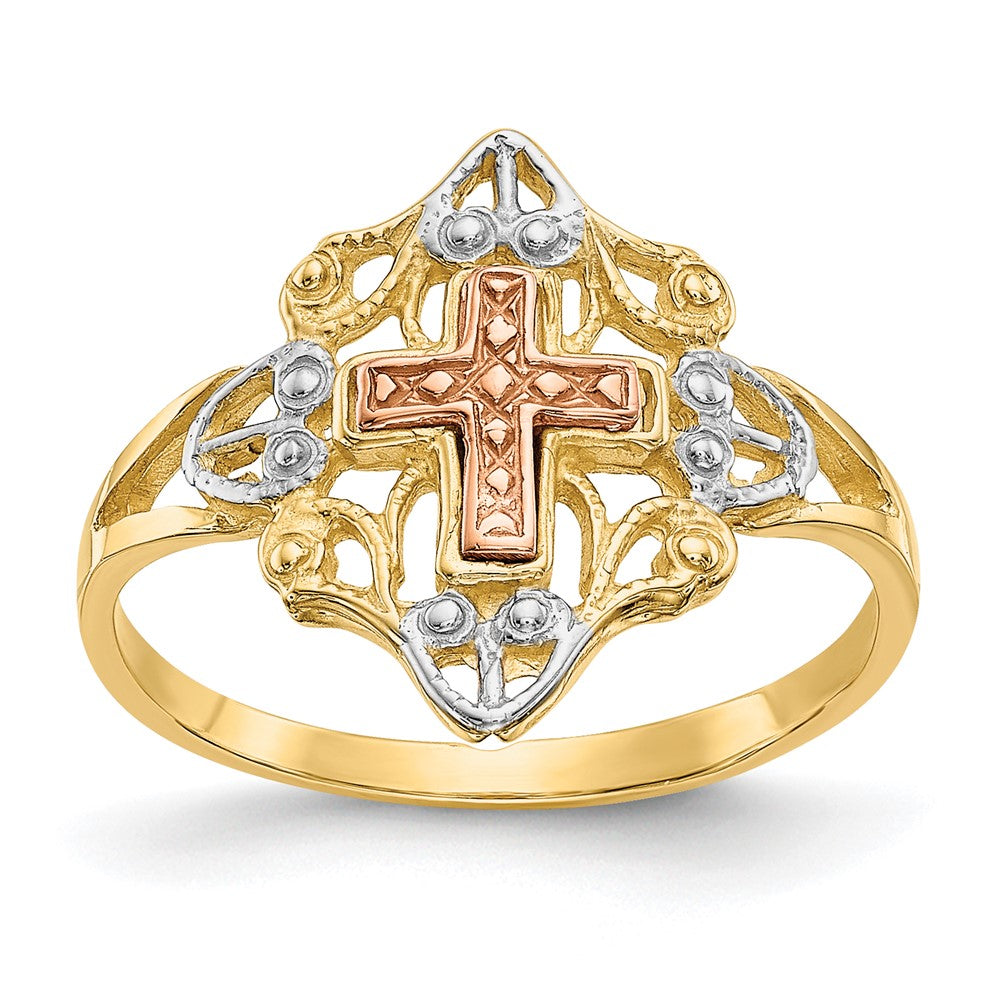 14K Two-tone w/White Rhodium Cross Ring Size 7