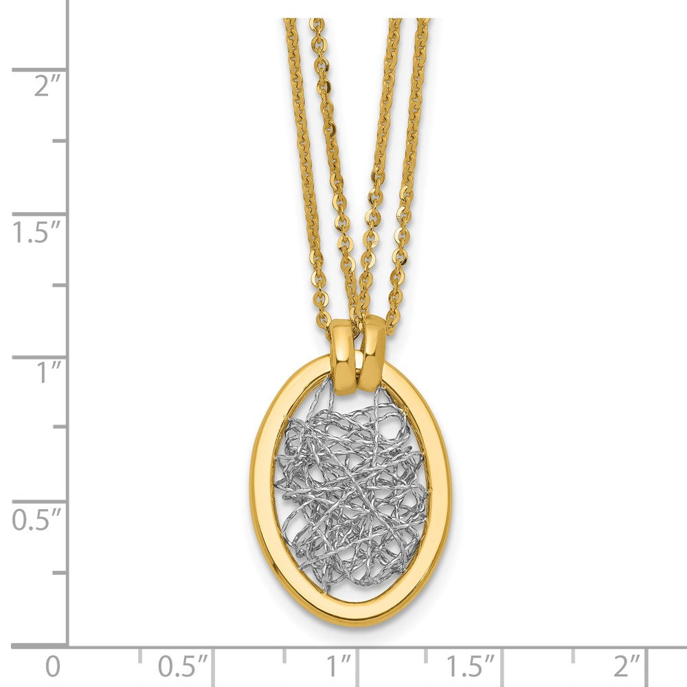 14K w/White RH Polished D/C Fancy Oval 2-Strand Necklace
