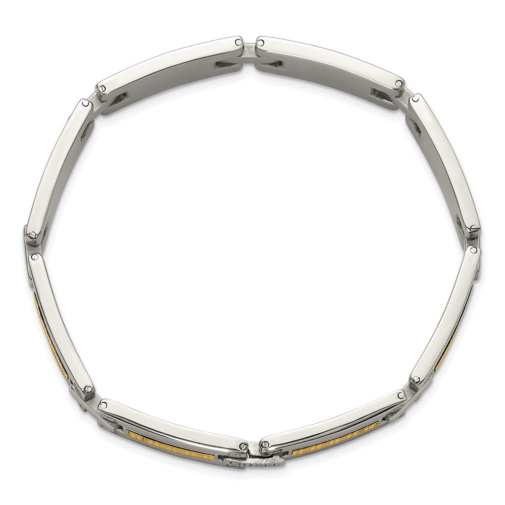 Chisel Stainless Steel Polished with 14K Gold Accent Basket Weave Pattern 8.5 inch Link Bracelet 8.5 inches