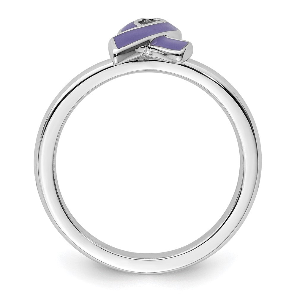Sterling Silver Stackable Expressions Purple Enameled Awareness Ribbon Ring Size -8