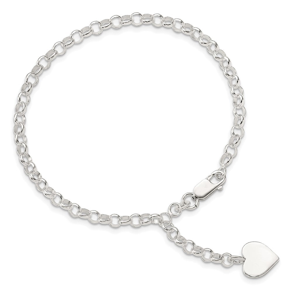 Sterling Silver Engraveable Heart Charm Rolo Bracelet 7.5 inches